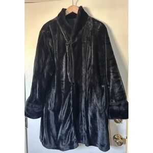 Vintage Freeport Studios Black Reversible Faux Fur Knee Length Coat Medium USA